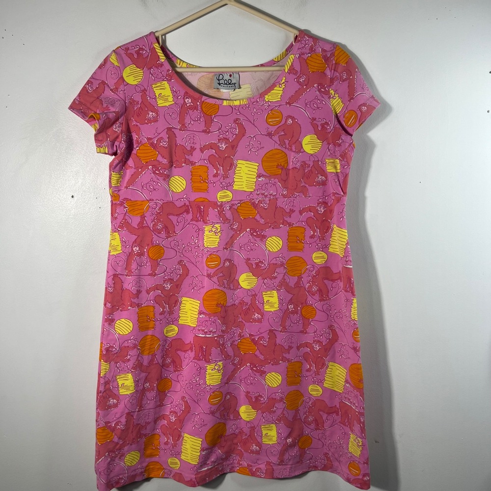 Womens Lilly Pulitzer VintageY2K Knit‎ Stretch Dress Monkeys Lanterns L